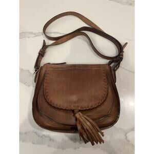 Fat Face FF tassel leather crossbody Shoulder Massager bag Rn 148869 Boho Brown